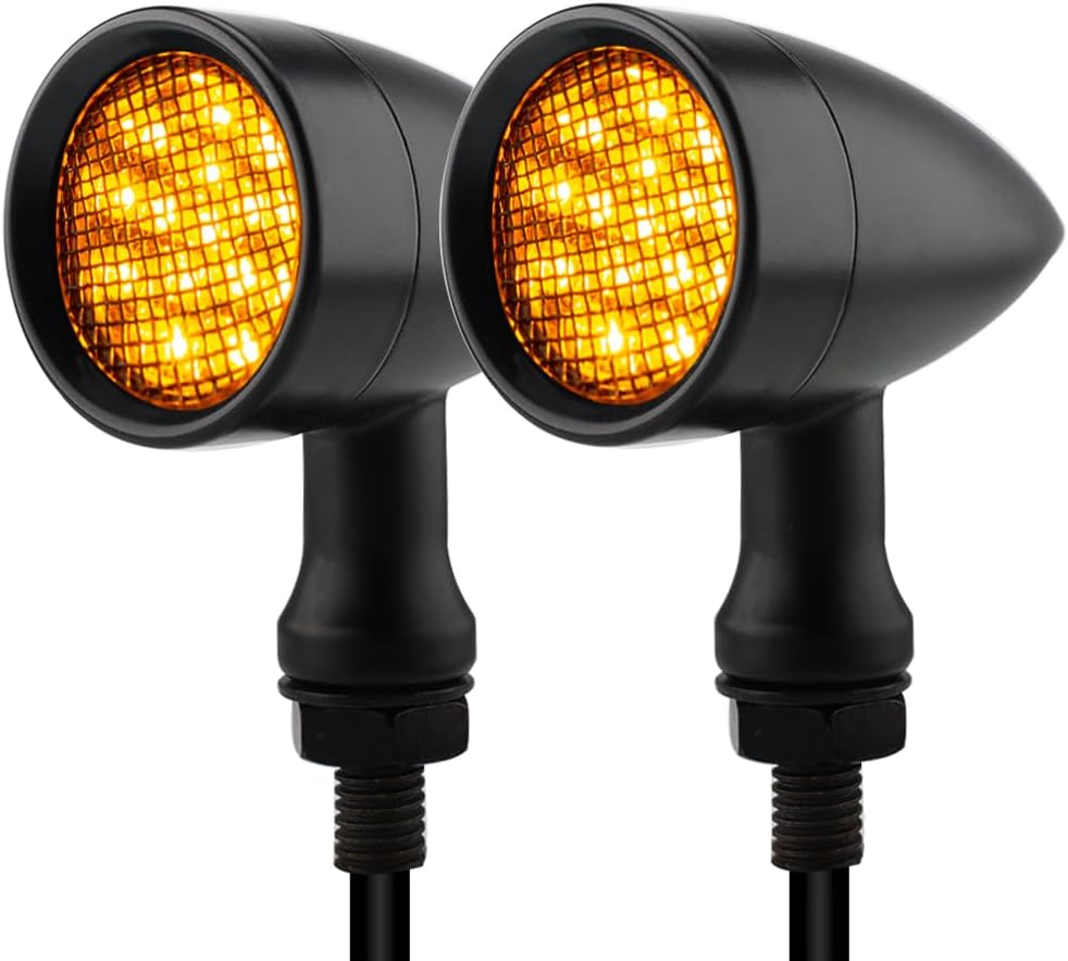 TSUNG Bullet LED Turn Signal Light Front Rear Indicator Small Blinker Universal Compatible with Honda Cruiser Iron Softail Street Bike Cafe Racer Bobber(A-Black-Amber) - for Bikers
