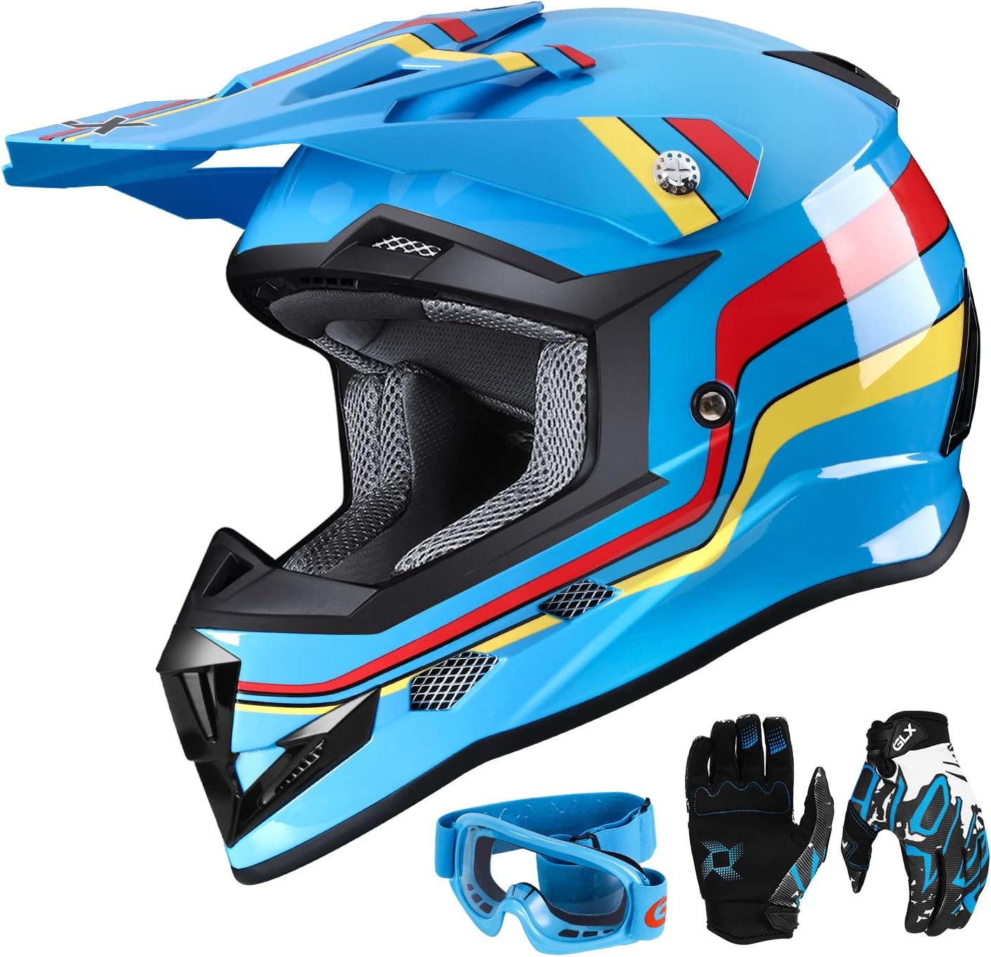 GLX GX623 DOT Kids Youth ATV Off-Road Dirt Bike Motocross MX Full Face Helmet Combo Gloves Goggles for Boys & Girls (Camouflage, Small) - for Bikers