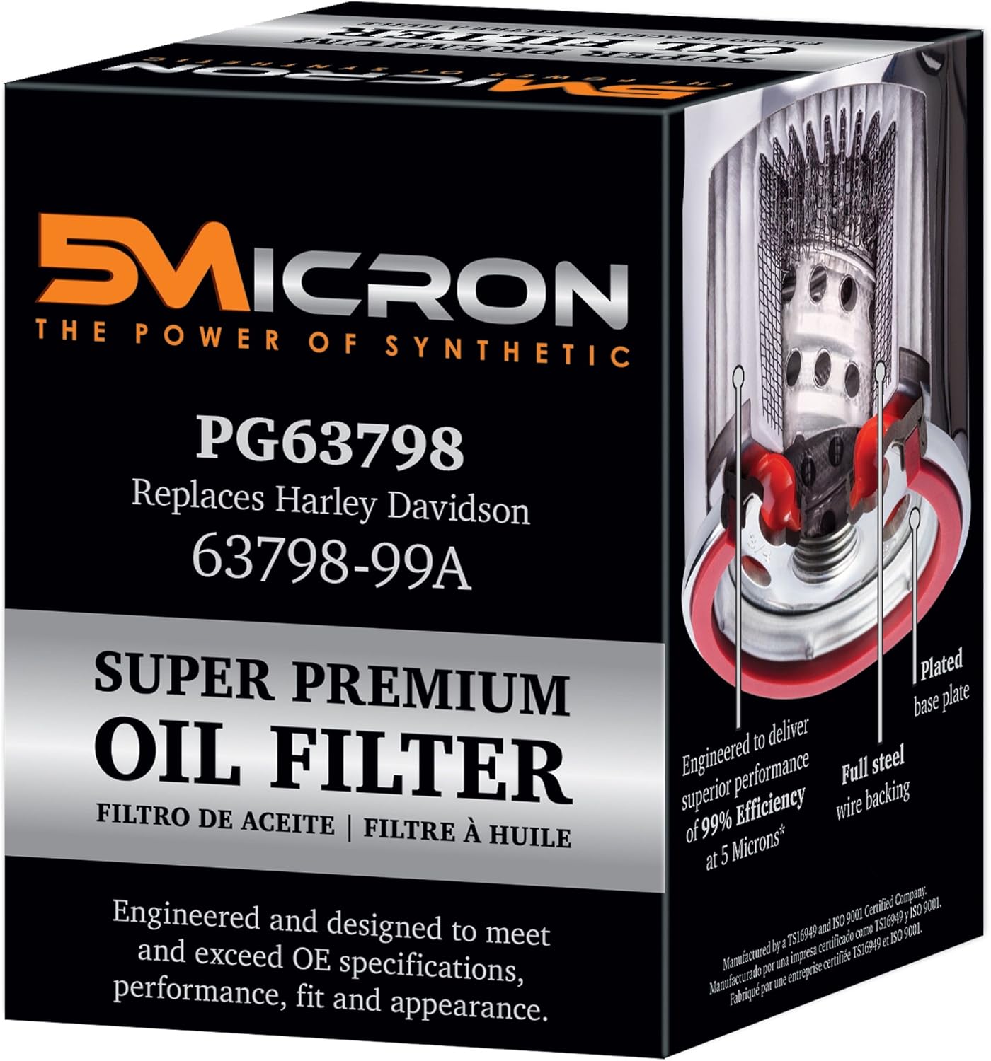 5Micron PG63798 Full Synthetic Oil Filter | Fits - Buell M2 Cyclone, M2L Cyclone, - S1 Lightning, S1 White Lightning, - S2 Thunderbolt, S2T Thunderbolt - Auto & Accessory