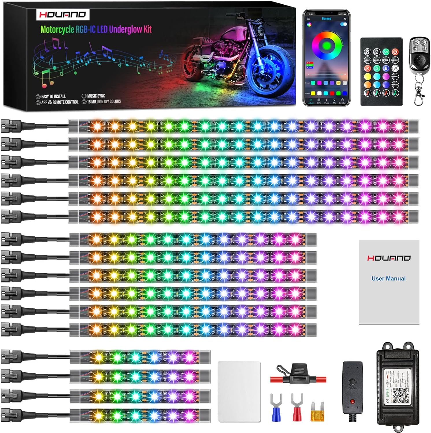 16PCS Magic-RGB LED Light Kits with Brake Light Turn Signal, Chasing LED Underglow Kit with APP/IR/RF Remote Control,12V Waterproof Neon Accent Light for Golf ATV UTV - for Bikers